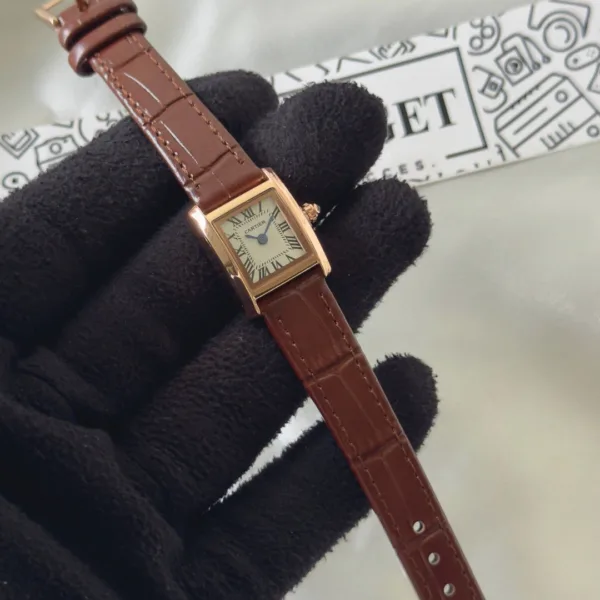 Cartier-TANK - (Analog Watch) – White Dial / Brown Strap – Rose Gold Case