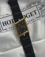 Cartier-Tank Asymétrique (Analog Watch) – Black Dial / Black Strap – Gold Case