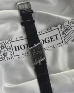 Cartier-Tank Asymétrique (Analog Watch) – Black Dial / Black Strap – Silver Case