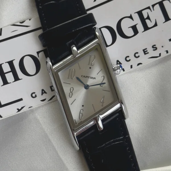 Cartier-Tank Asymétrique (Analog Watch) – Silver Dial / Black Strap