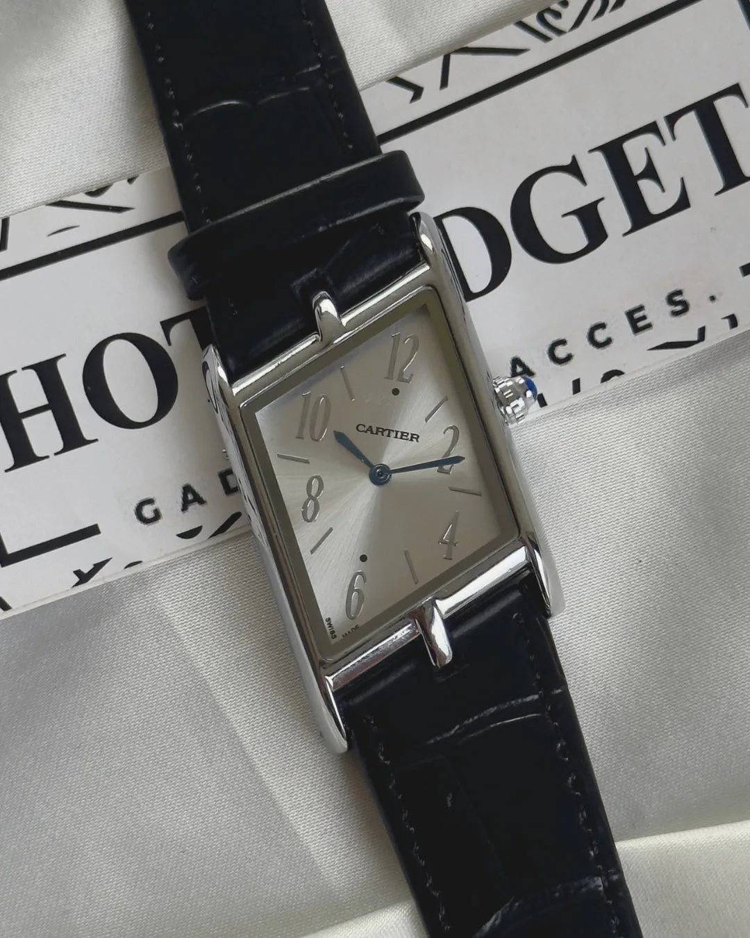 Cartier-Tank Asymétrique (Analog Watch) Cartier-Tank Asymétrique (Analog Watch) – Silver Dial / Black Strap