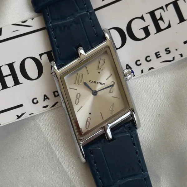 Cartier-Tank Asymétrique (Analog Watch) – Silver Dial / Blue Strap