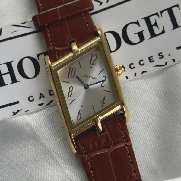 Cartier-Tank Asymétrique (Analog Watch) – Silver Dial / Brown Strap