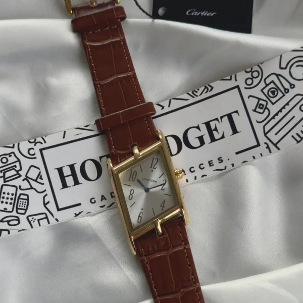 Cartier-Tank Asymétrique (Analog Watch) – Silver Dial / Brown Strap