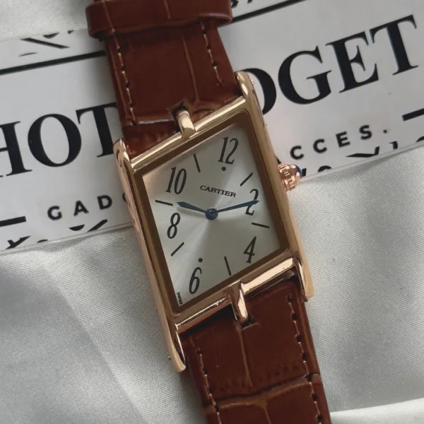 Cartier-Tank Asymétrique (Analog Watch) – White Dial / Brown Strap