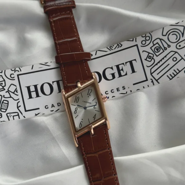 Cartier-Tank Asymétrique (Analog Watch) – White Dial / Brown Strap