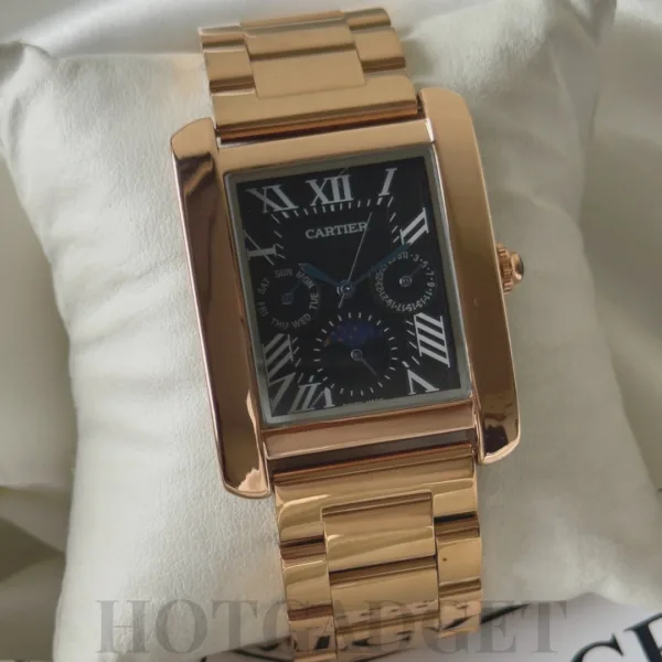 Cartier-Tank MC (Chronograph Watch) – Black Dial / Rose Gold Strap