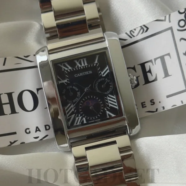 Cartier-Tank MC (Chronograph Watch) – Black Dial / Silver Strap