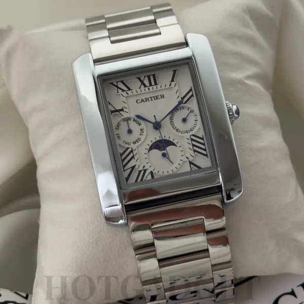 Cartier-Tank MC (Chronograph Watch) – White Dial / Silver Strap