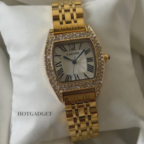 Cartier-Tortue - (Analog Watch) – White Dial / Gold Strap