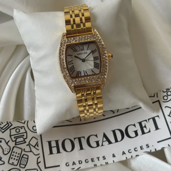 Cartier-Tortue - (Analog Watch) – White Dial / Gold Strap