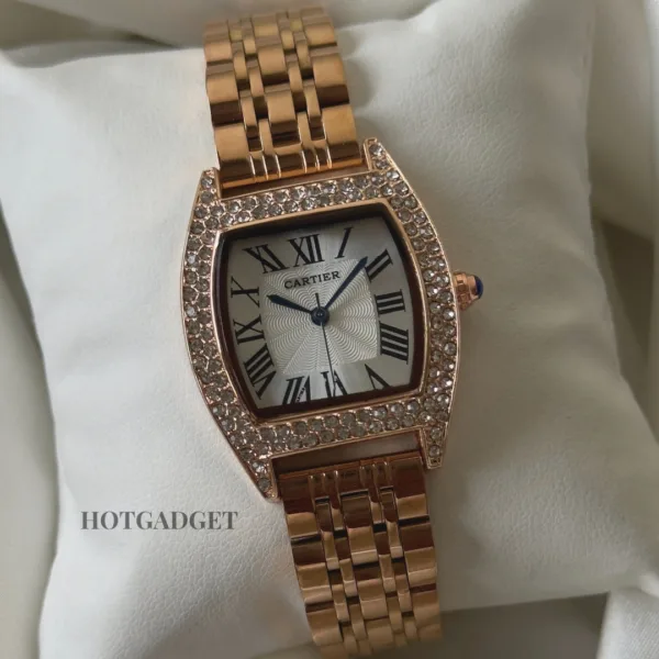 Cartier-Tortue - (Analog Watch) – White Dial / Rose Gold Strap