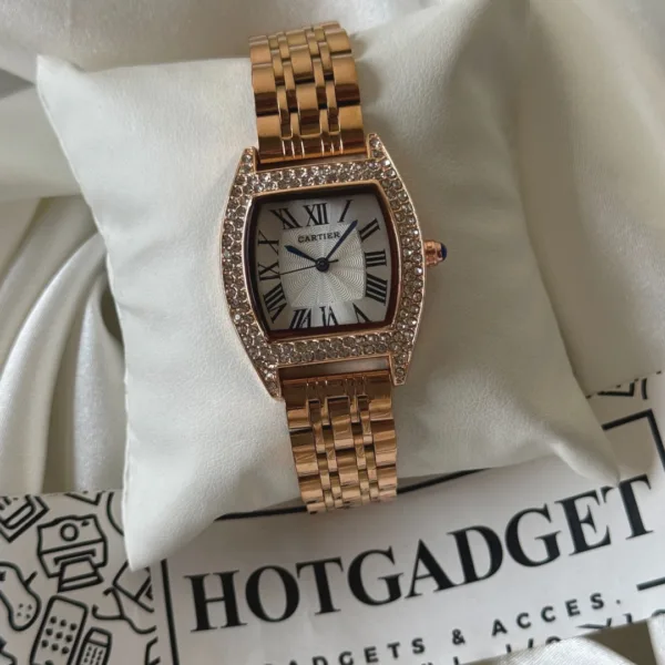 Cartier-Tortue - (Analog Watch) – White Dial / Rose Gold Strap