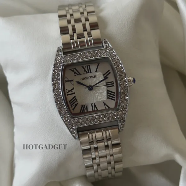 Cartier-Tortue - (Analog Watch) – White Dial / Silver Strap