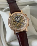 Cartier-Tourbillon (Automatic Watch) – Gold Skeleton Dial / Brown Strap