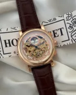 Cartier-Tourbillon (Automatic Watch) – White Skeleton Dial / Brown Strap