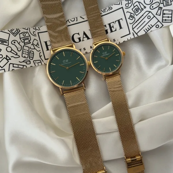 DW Classic Mesh Couple (Analog Watch) – Green Dial / Gold Strap