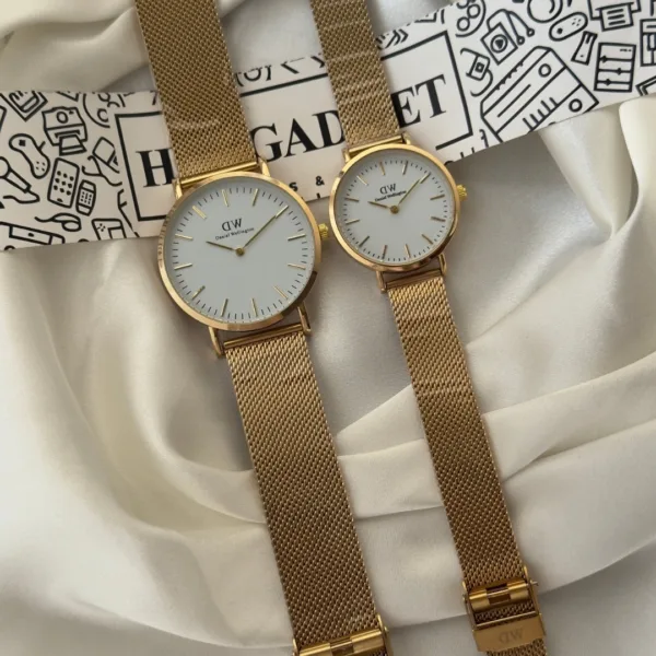 DW Classic Mesh Couple (Analog Watch) – White Dial / Gold Strap