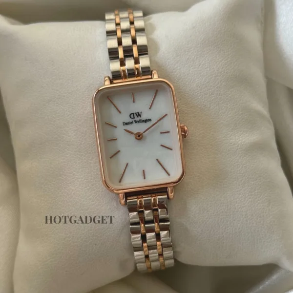 DW Quadro (Analog Watch) – White Dial / Rose & Silver Strap