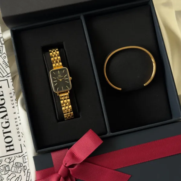DW Quadro + Classic Bracelet (Combo) – Black Dial / Gold Strap