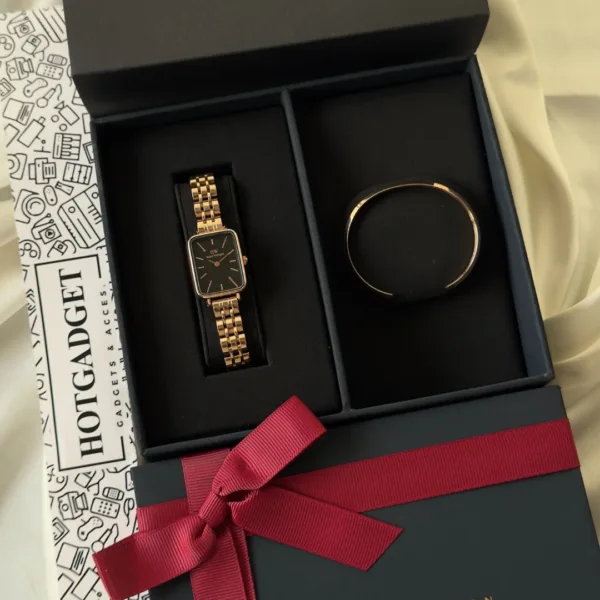 DW Quadro + Classic Bracelet (Combo) – Black Dial / Rose Gold Strap