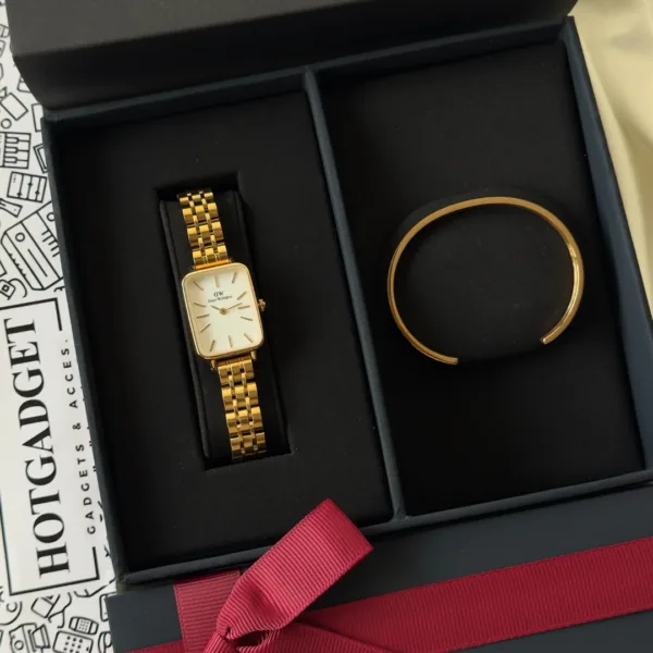 DW Quadro + Classic Bracelet (Combo) – White Dial / Gold Strap