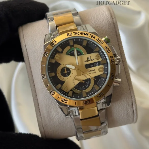 Edifice-ED426 (Chronograph Watch) – Black & Gold Dial / Silver & Gold Strap