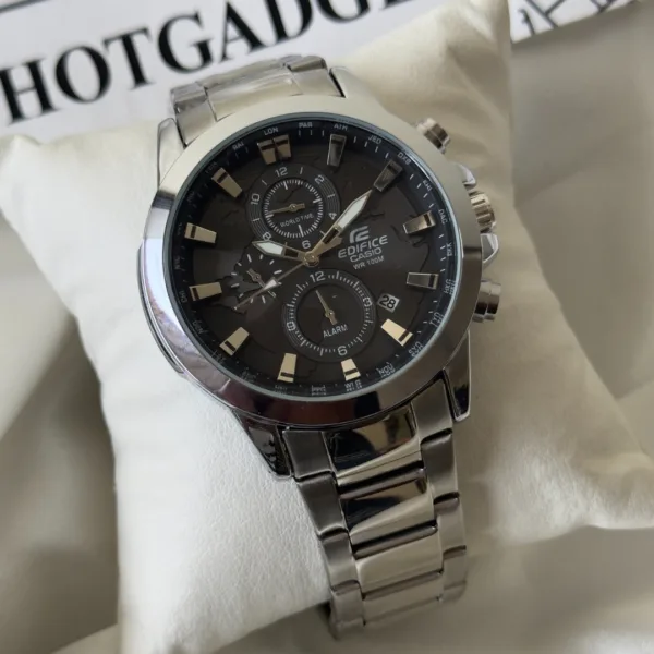 Edifice-EFR-303D (Chronograph Watch) – Black Dial / Silver Strap