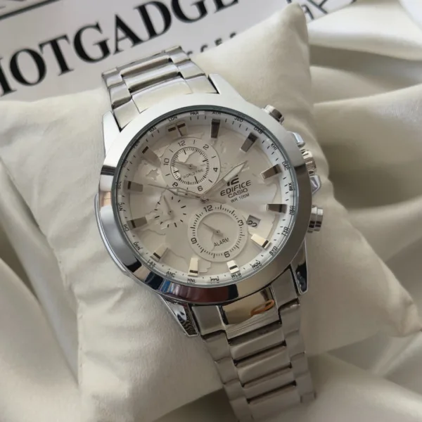 Edifice-EFR-303D (Chronograph Watch) – White Dial / Silver Strap