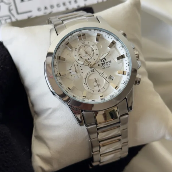 Edifice-EFR-303D (Chronograph Watch) – White Dial / Silver Strap