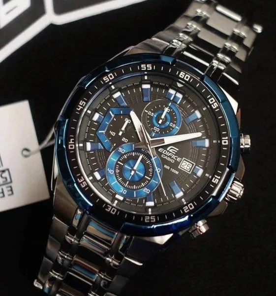 Edifice-EFR-539 (Chronograph Watch) – Black & Blue Dial / Silver Strap