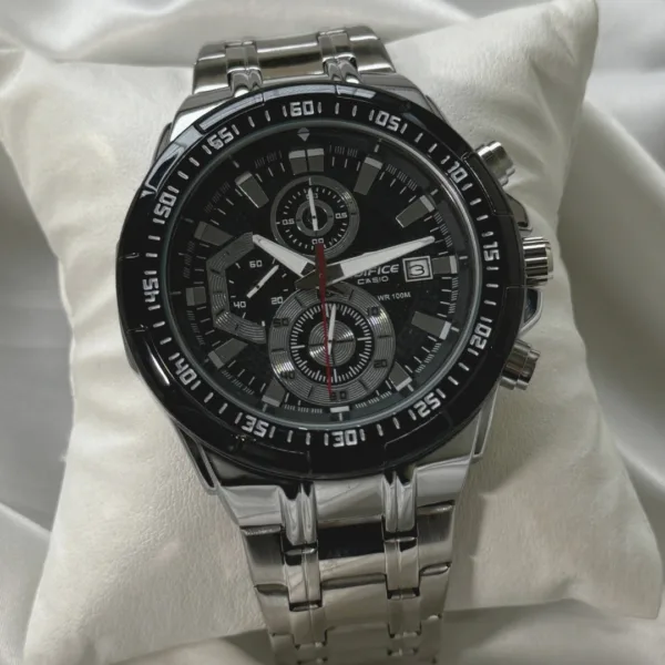 Edifice-EFR-539 (Chronograph Watch) – Black & Silver Dial / Silver Strap