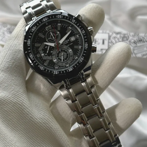 Edifice-EFR-539 (Chronograph Watch) – Black & Silver Dial / Silver Strap