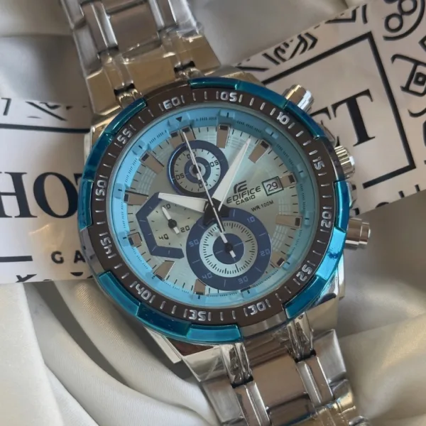Edifice-EFR-539 (Chronograph Watch) – Mint Blue Dial / Silver Strap