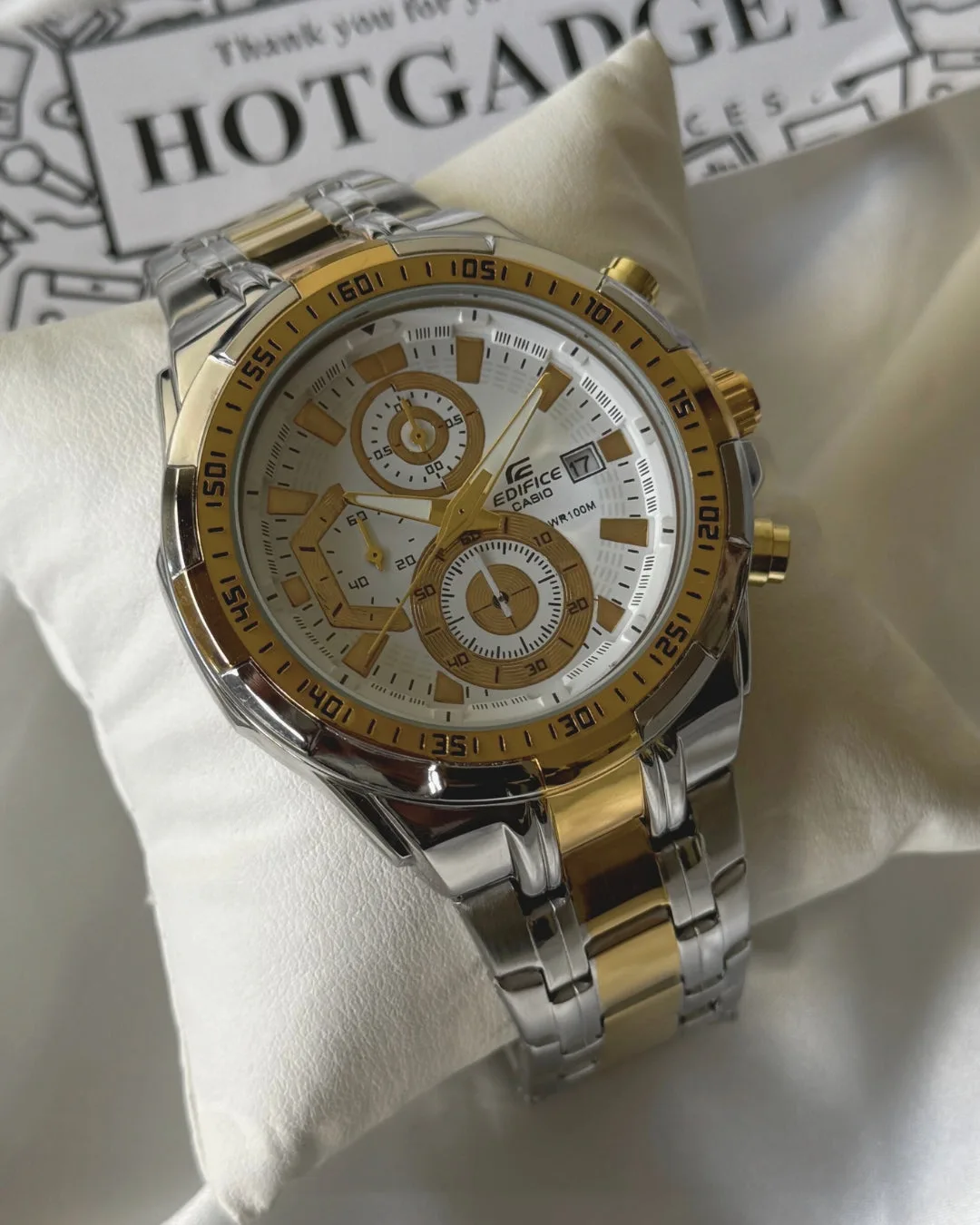 Edifice-EFR-539 (Chronograph Watch) Edifice-EFR-539 (Chronograph Watch) – White Dial / Silver & Gold Strap