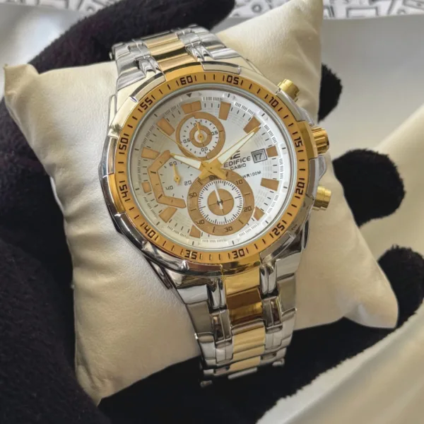 Edifice-EFR-539 (Chronograph Watch) – White Dial / Silver & Gold Strap