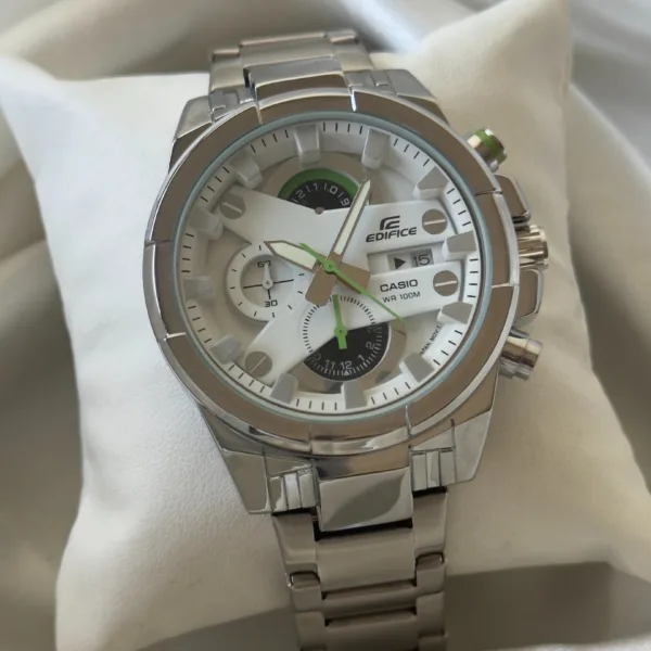 Edifice-EFR-540 (Chronograph Watch) – Black & White Dial / Silver Strap