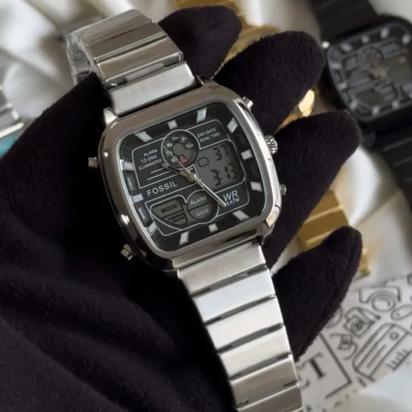 Fossil (Analog-Digital Watch) – Black Dial / Silver Strap