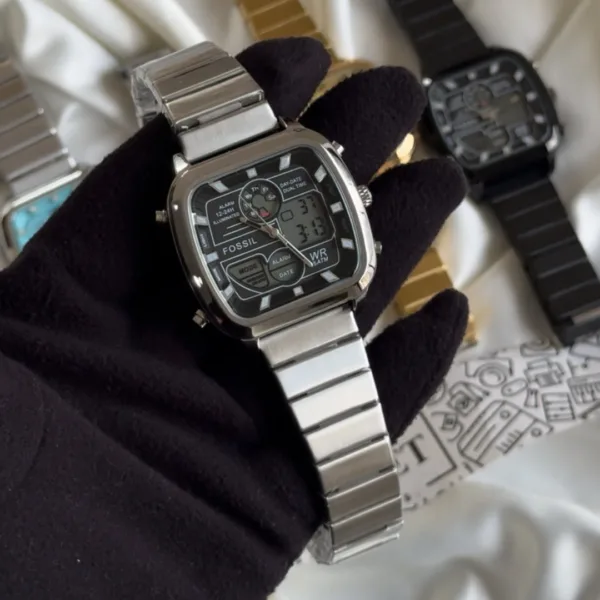 Fossil (Analog-Digital Watch) – Black Dial / Silver Strap
