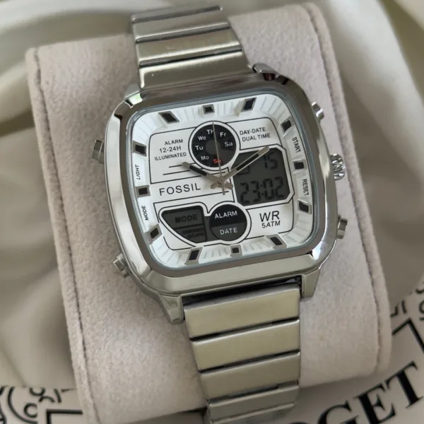 Fossil (Analog-Digital Watch) – White Dial / Silver Strap