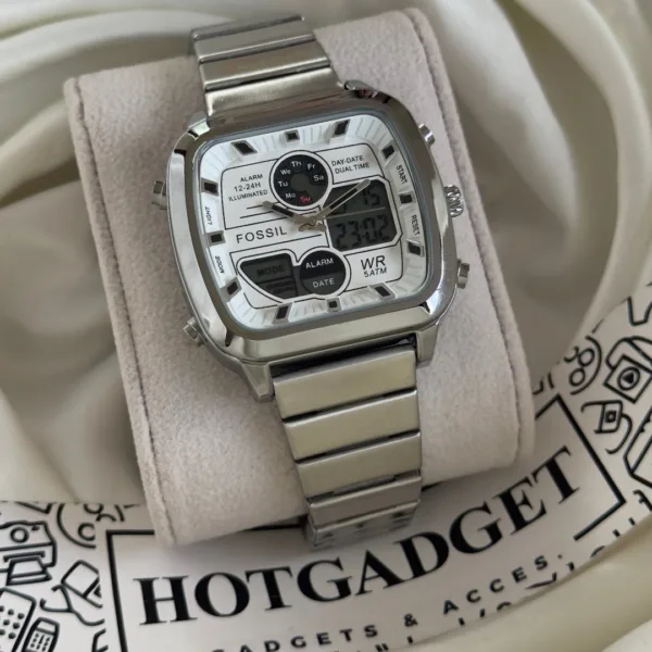 Fossil (Analog-Digital Watch) – White Dial / Silver Strap
