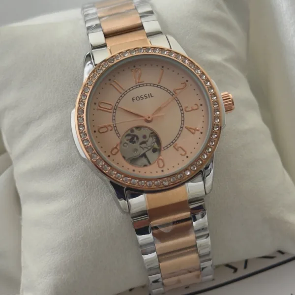 Fossil-Architect (Automatic Watch) – Rose Gold Dial / Rose Gold & Silver Strap