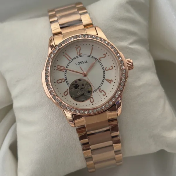 Fossil-Architect (Automatic Watch) – White Dial / Rose Gold Strap
