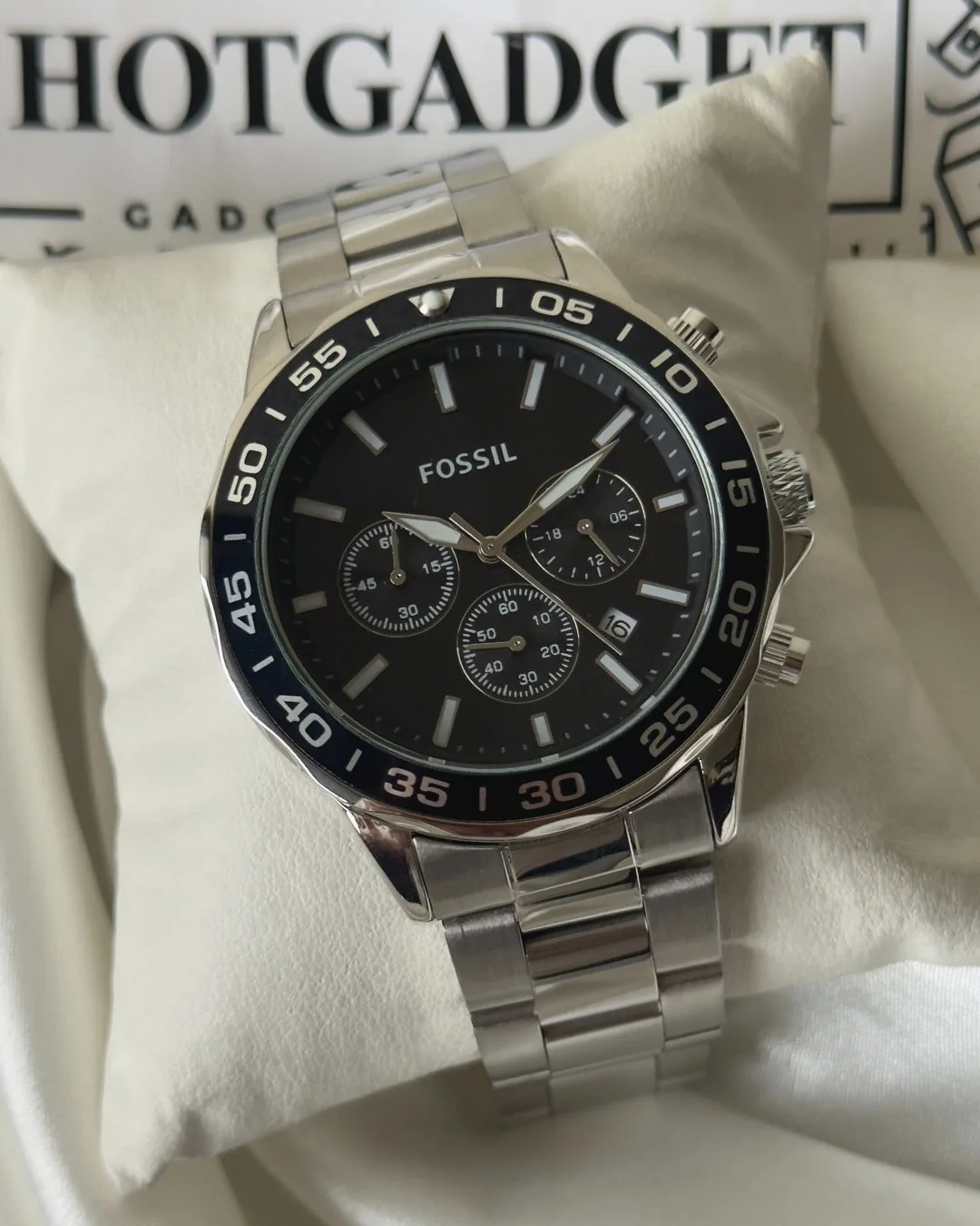 Fossil-BQ2492B (Chronograph Watch) Fossil-BQ2492B (Chronograph Watch) – Black Dial / Silver Strap – Black Bezel