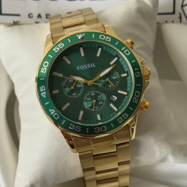 Fossil-BQ2492I (Chronograph Watch) – Green Dial / Gold Strap