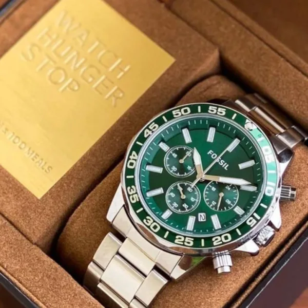 Fossil-BQ2492I (Chronograph Watch) – Green Dial / Silver Strap