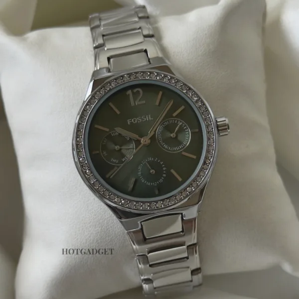 Fossil-BQ3720 (Chronograph Watch) – Green Dial / Silver Strap