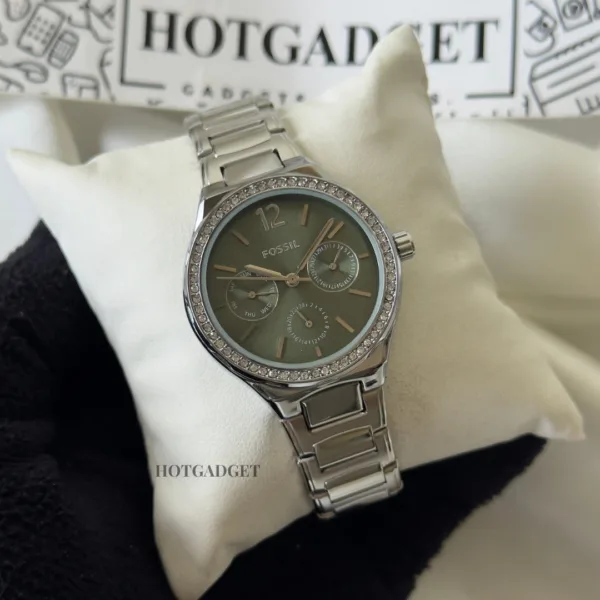 Fossil-BQ3720 (Chronograph Watch) – Green Dial / Silver Strap