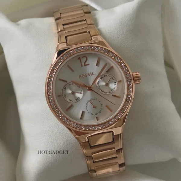Fossil-BQ3721 (Chronograph Watch) – White Dial / Rose Gold Strap