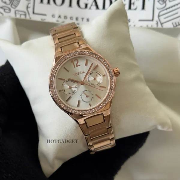 Fossil-BQ3721 (Chronograph Watch) – White Dial / Rose Gold Strap